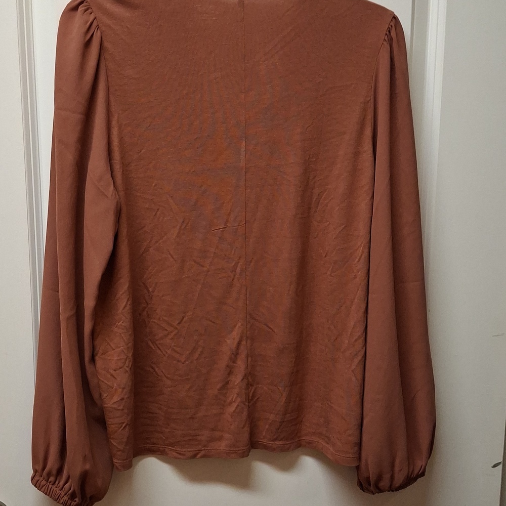 LOFT Rust Brown V-Neck Button Front Women's Blouse Size L - Picture 3 of 4